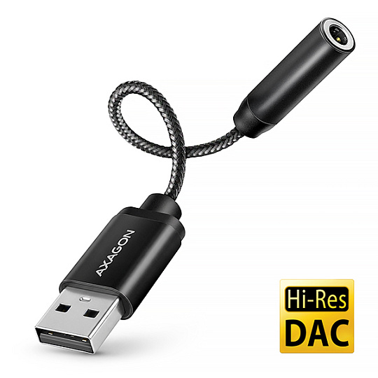 AXAGON ADA-HA, USB-A na 3.5mm jack Hi-Res DAC audio adaptér, 384kHz/32bit, stereo AXAGON ADA-HA, USB-A na 3.5mm jack Hi-Res DAC audio adaptér, 384kHz/32bit, stereo