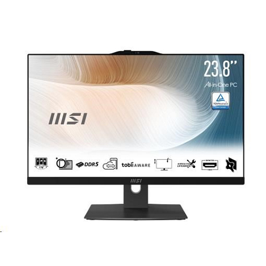 MSI PC AiO Modern AM242P 1M-2088XEU, Core 5 120U, 23.8 FHD, Anti-Glare, Non-Touch, 16GB, 512GB SSD, N/A, No OS, Black
