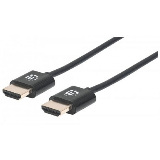 MANHATTAN Ultratenký vysokorýchlostný kábel HDMI s Ethernetom, HEC, ARC, 3D, 4K, HDMI samec - samec, tienený, čierny, 0,5 m MANHATTAN Ultratenký vysokorýchlostný kábel HDMI s Ethernetom, HEC, ARC, 3D, 4K, HDMI samec - samec, tienený, čierny, 0,5 m