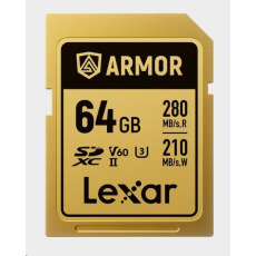 Lexar SDXC ARMOR Gold UHS-II U3, Stainless Steel, IP68 R280/W210 (V60) 64GB Lexar SDXC ARMOR Gold UHS-II U3, Stainless Steel, IP68 R280/W210 (V60) 64GB