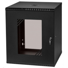 LEXI 19" nástěnný rozvaděč Basic 12U, šířka 520mm, hloubka 450mm, skleněné dveře, bez zad, černý