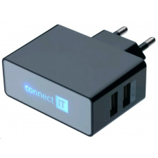 CONNECT IT USB nabíječka POWER CHARGER se dvěma USB porty 2,1A/1A, černá CONNECT IT USB nabíječka POWER CHARGER se dvěma USB porty 2,1A/1A, černá
