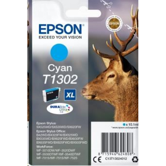 Atramentová tyčinka EPSON Singlepack "Deer" Cyan T1302 DURABrite Ultra Ink (10,1 ml) Atramentová tyčinka EPSON Singlepack "Deer" Cyan T1302 DURABrite Ultra Ink (10,1 ml)