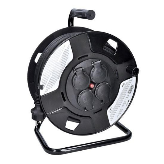 Solight prodlužovací přívod na bubnu, venkovní, 4 zásuvky, černý, 50m