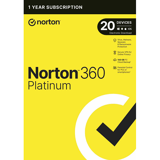 NORTON 360 PLATINUM 100 GB +VPN 1 používateľ pre 20 zariadení na 1 rok ESD NORTON 360 PLATINUM 100 GB +VPN 1 používateľ pre 20 zariadení na 1 rok ESD