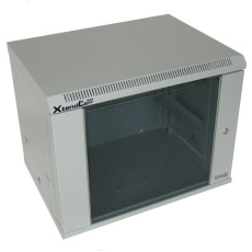 XtendLan 19" nástěnný rozvaděč 9U, šířka 600mm, hloubka 450mm, nosnost 60 kg, skleněné kouřové dveře, svařovaný, šedý