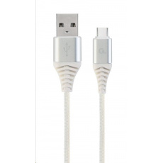 GEMBIRD CABLEXPERT USB 2.0 Kábel AM na typ C (AM/CM), 2 m, opletený, bielo-strieborný, blister, PREMIUM KVALITA