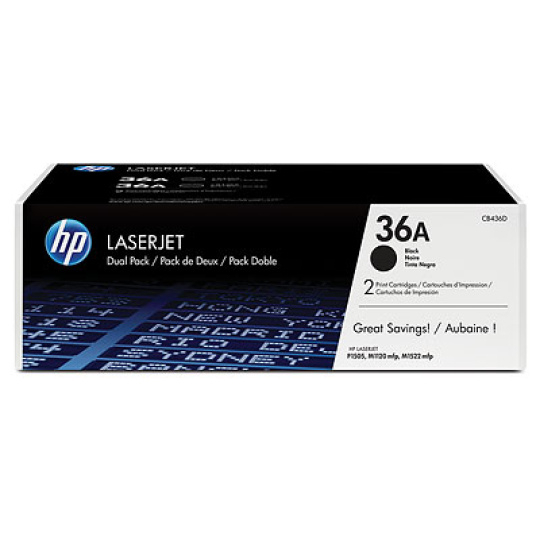 HP 36A Black 2-pack LJ Toner Cart, CB436AD (2,000 / 2,000 pages)