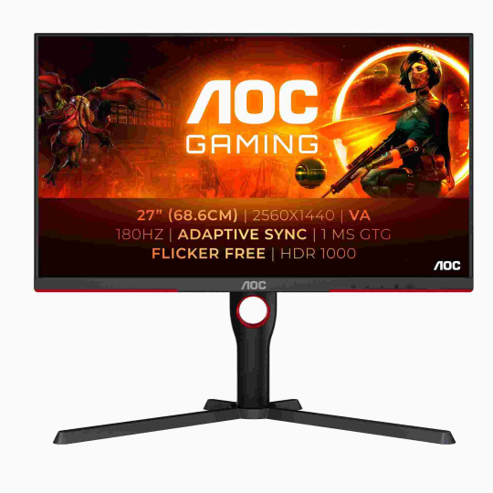 BAZAR - AOC MT VA LCD WLED 27" Q27G3XMN/BK - VA panel, 2560x1440, 180Hz, HDMI, DP, pivot - Poškozený obal (Komplet)