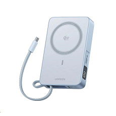 UGREEN magnetická powerbanka MagFlow 10000mAh s diplejem, Li-ion, 30W, MagSafe, 2x USB-C, stříbrná