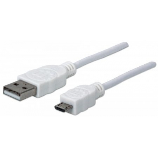 MANHATTAN Pripojovací kábel USB 2.0 A samec / Micro-B samec, 1.8 m, biela