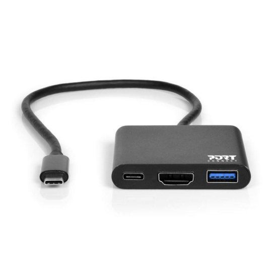 PORT HUB USB-C, HDMI 1X 4K + USB-A + USB-C, černá