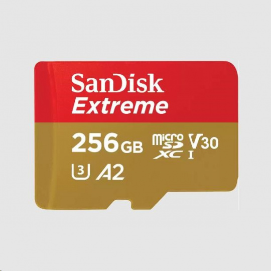 Karta SanDisk micro SDXC 256GB Extreme (190 MB/s Class 10, UHS-I U3 V30) + adaptér