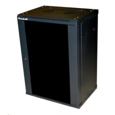 XtendLan 19" nástěnný rozvaděč 12U 600x450, nosnost 60 kg, skleněné kouřové dveře, svařovaný, černý XtendLan 19" nástěnný rozvaděč 12U 600x450, nosnost 60 kg, skleněné kouřové dveře, svařovaný, černý