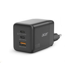 ACER Adaptér 100W GaN charger, 3porty: 2x USB-C + 1x USB-A ports, EU a UK zástrčka, textilní obal, black