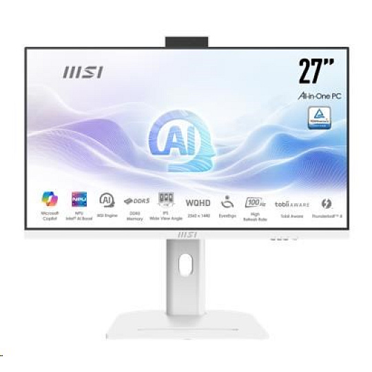 MSI PC AiO Modern AM273QP AI 1UM-429XEU, Ultra 7 155H, 27" WQHD, Anti-Glare, 16GB, 512GB SSD, N/A, No OS, White