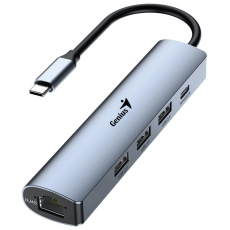 GENIUS hub UH-545, USB-C na 3x USB 3.0 + 15W USB-C + RJ45, šedá