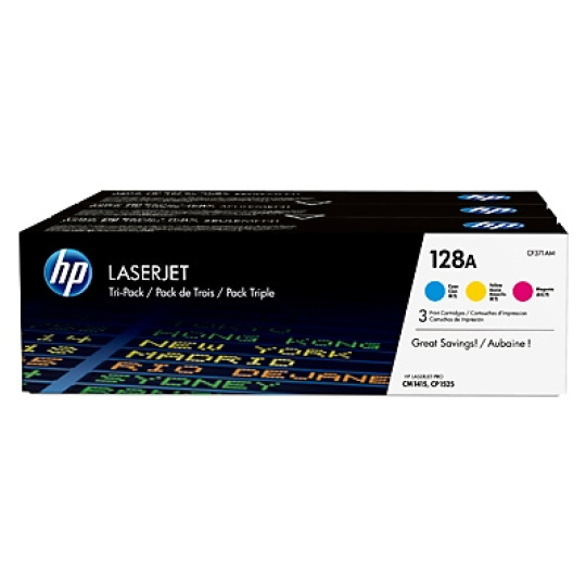 HP 128A CMY 3-pack LJ Toner Cart, CF371AM (1,300 / 1,300 / 1,300 pages)