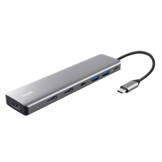 TRUST Dokovací stanice DALYX 7v1, 1xDP, 2xHDMI, 2xUSB-C, 2xUSB, šedá TRUST Dokovací stanice DALYX 7v1, 1xDP, 2xHDMI, 2xUSB-C, 2xUSB, šedá