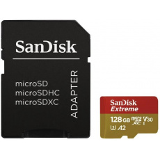 Karta SanDisk micro SDXC 128 GB Extreme Action Cams and Drones (190 MB/s Class 10, UHS-I U3 V30) + adaptér