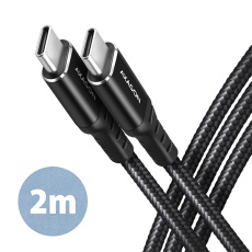AXAGON BUCM-CM20AB, HQ kábel USB-C <-> USB-C, 2 m, USB 2.0, 3A, ALU, opletenie, čierny