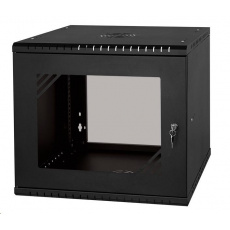 LEXI 19" nástěnný rozvaděč Basic 9U, šířka 520mm, hloubka 450mm, skleněné dveře, bez zad, černý